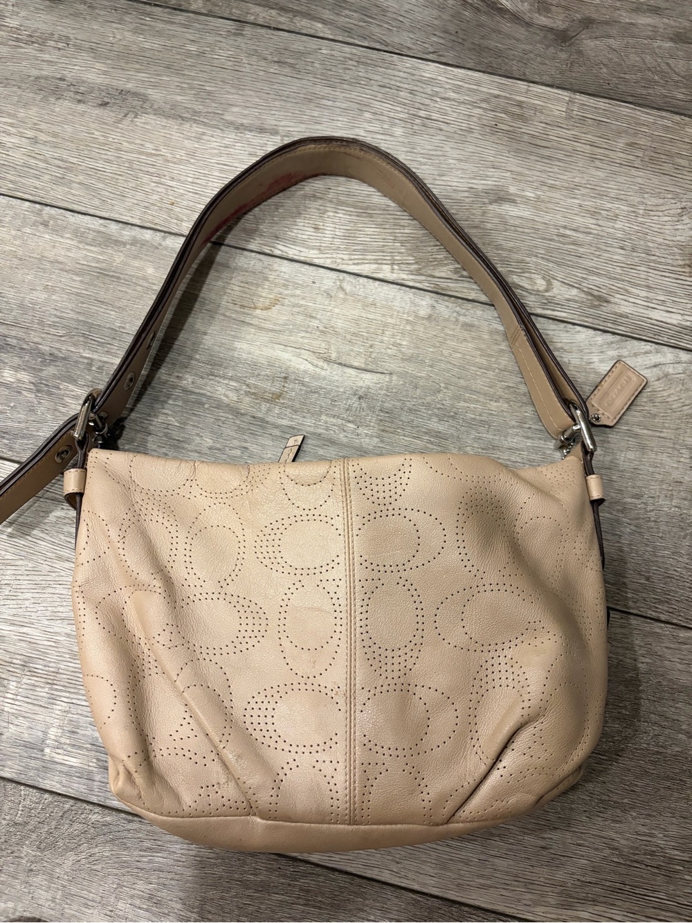 Coach Perforated Leather Shoulder Hobo — Nude Beige